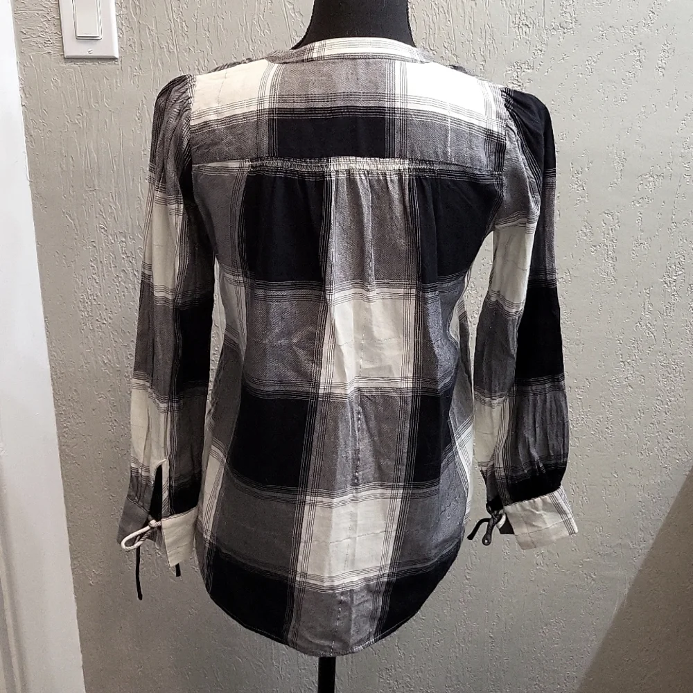 Loft Plaid Metallic Popover Blouse